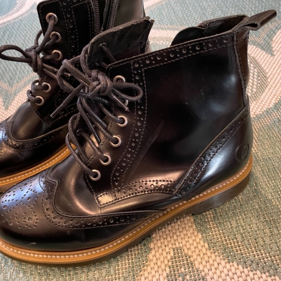 Bronx Black Doc-Like Zip Up Wing Tip Boots Size 38 - Picture 3 of 11